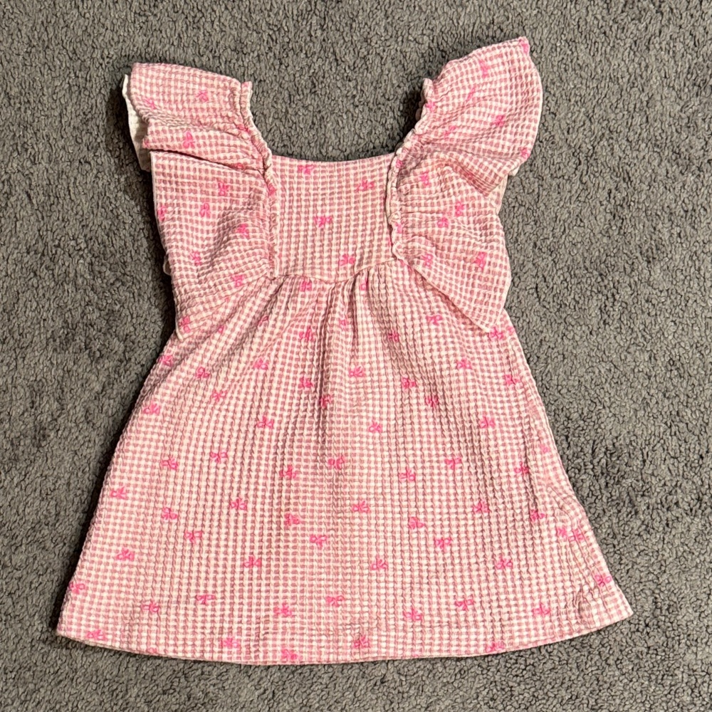 Zara Pink and White Gingham Dress with Pink Bow Pattern - Worn Once
